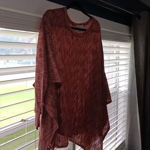 Rust red Knox rose poncho style top in l/xl